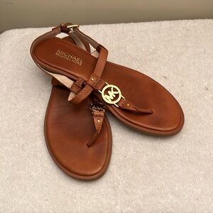 Michael Kors Mallory T-Strap Brown Leather Sandal - 8